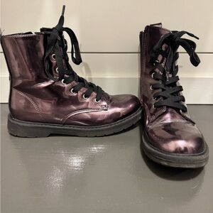Metallic Purple Girls Lace-Up Combat Boots- size 4